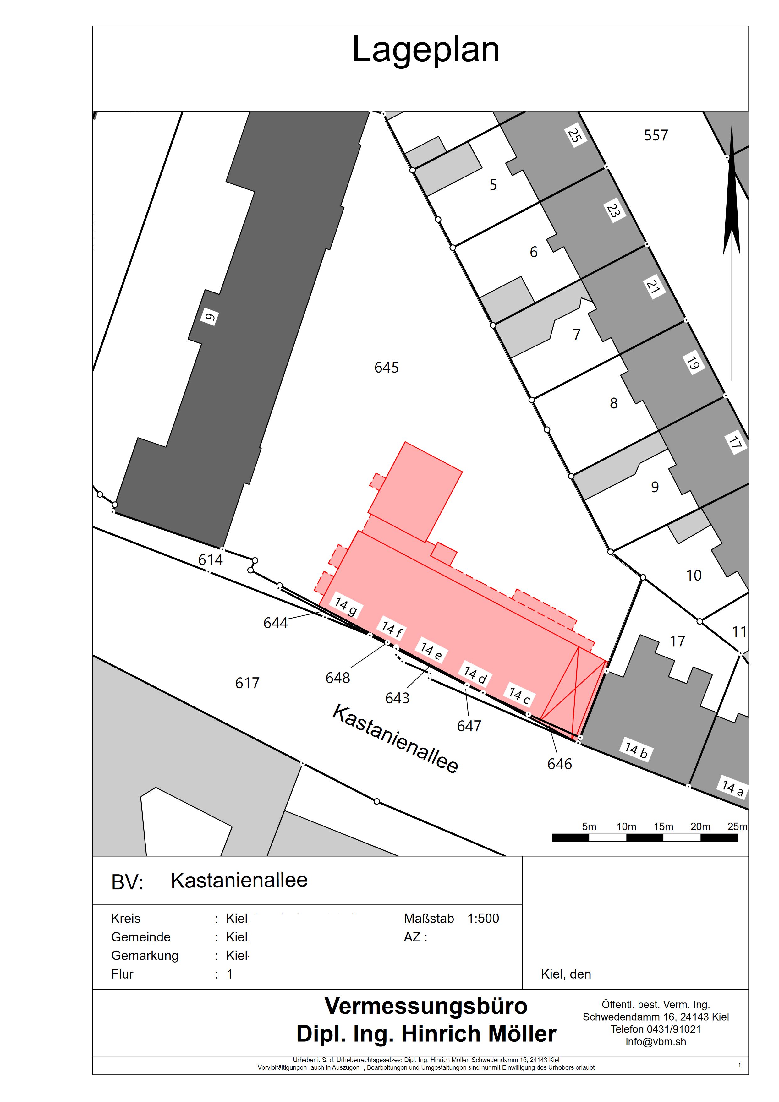 Flurkarte nach der Gebäudeeinmessung: Gebäude korrekt in die Liegenschaftskarte eingetragen